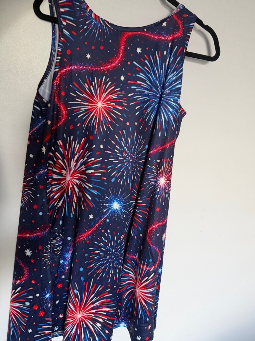 Fireworks Print Navy Tank Dress with pockets- Red white & Blue